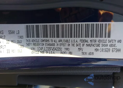 2015 Jeep Cherokee Latitude из США, поврежденный, VIN 1C4PJLCS5FW542291